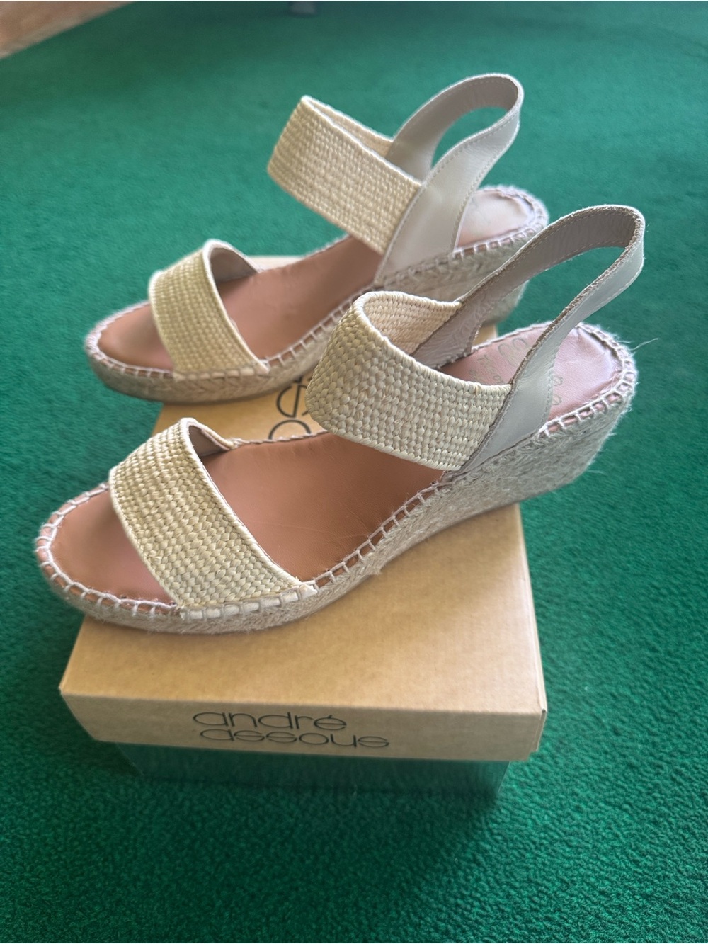 Andre Assous Cream Woven Espadrille Wedge Sandals